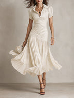 Adriana - Retro Striped Satin Midi Dress