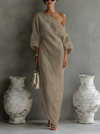 Aurora | Ivory One-Shoulder Flowing Maxi Dress