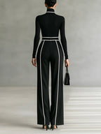 Emma - Elegant two-piece set with a high neck and wide-leg pants
