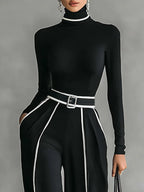 Emma - Elegant two-piece set with a high neck and wide-leg pants