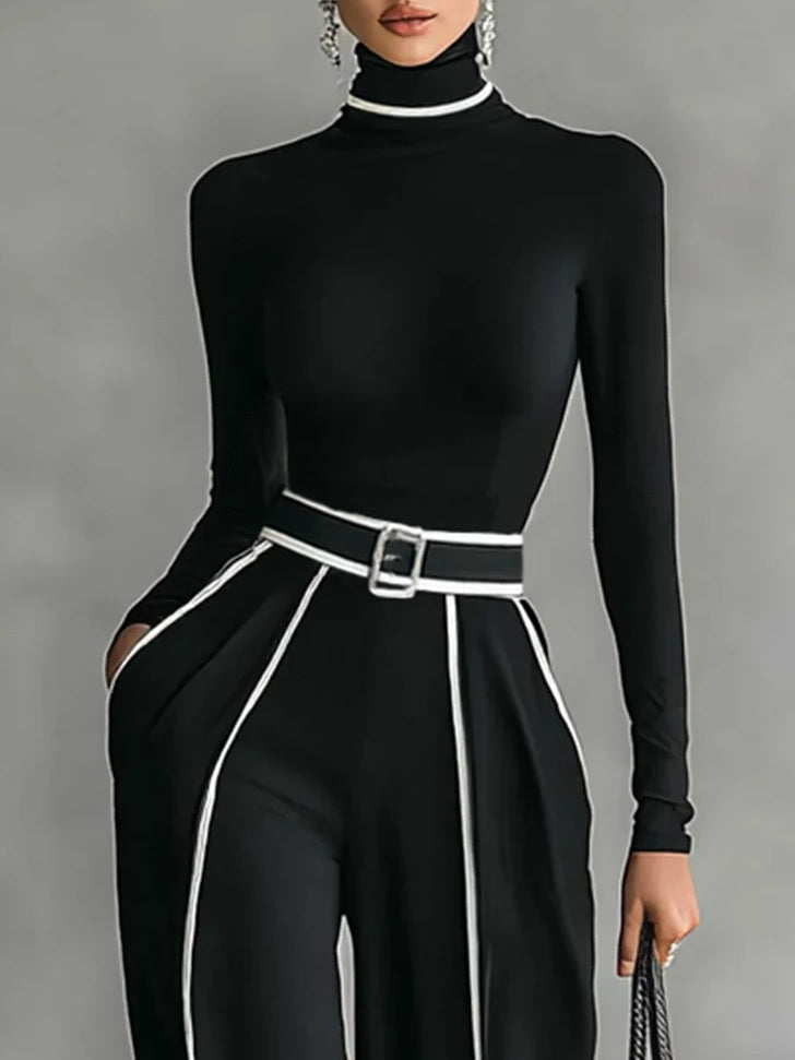 Emma - Elegant two-piece set with a high neck and wide-leg pants