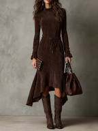 Isla | Suede Midi Dress with Tie Waist