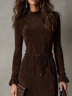 Isla | Suede Midi Dress with Tie Waist