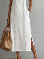 Jimena | Midi Linen Dress with Mandarin Collar