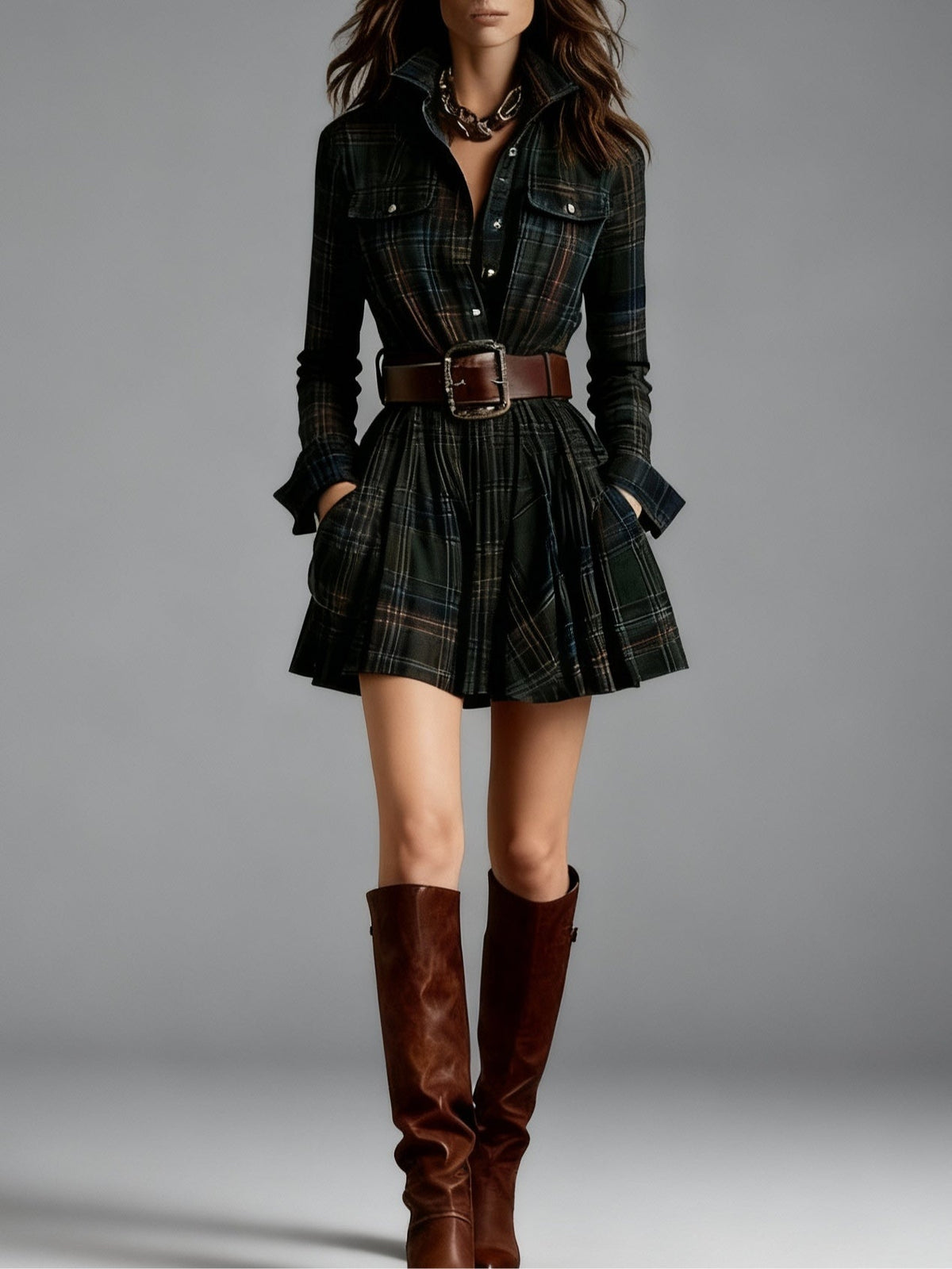 Magdalena | Elegant short checkered dress