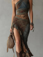 María | Asymmetrical Ethnic Print Maxi Dress