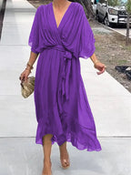 Thyra -  V Neck Midi Dress