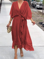 Thyra -  V Neck Midi Dress