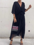 Thyra -  V Neck Midi Dress