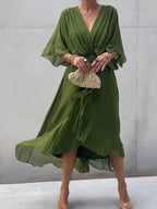 Thyra -  V Neck Midi Dress