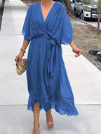 Thyra -  V Neck Midi Dress
