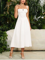 Vana - Corset Lace-up White Midi Dress