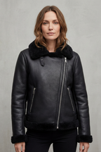 Women's Asymmetrical Zip Shearling Biker Jacket – Zinnia