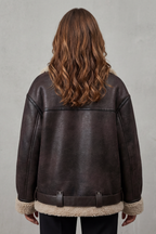 Women's Aviator Coat with Belted Shearling Trim – Aveline