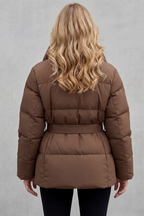 Women's Belted Puffer Coat with Oversized Collar – Tamsin