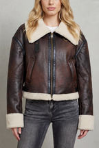 Women's Cropped Aviator Jacket with Shearling Trim – Yolanda