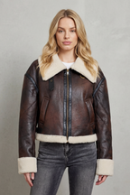 Women's Cropped Aviator Jacket with Shearling Trim – Yolanda