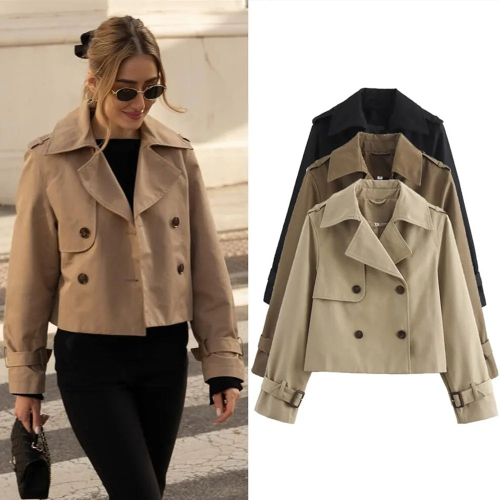 Women's Cropped Double Breasted Trench – Verity