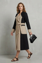 Women's Elegant Hepburn-Style Wool Coat with Contrast Colors – Lorelei