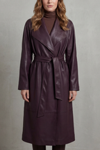 Women's Faux Leather Trench Coat with Waist-Cinching Design – Helena