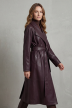 Women's Faux Leather Trench Coat with Waist-Cinching Design – Helena