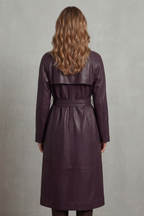 Women's Faux Leather Trench Coat with Waist-Cinching Design – Helena