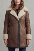 Women's Leather Winter Coat with Shearling Collar – Georgiana