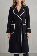Women's Longline Belted Coat with Contrast Trim – Esme