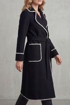 Women's Longline Belted Coat with Contrast Trim – Esme