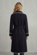 Women's Longline Belted Coat with Contrast Trim – Esme