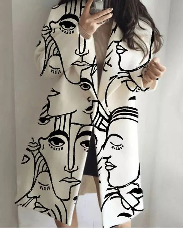 Women's Printed Wool Blend Long Coat – Constance