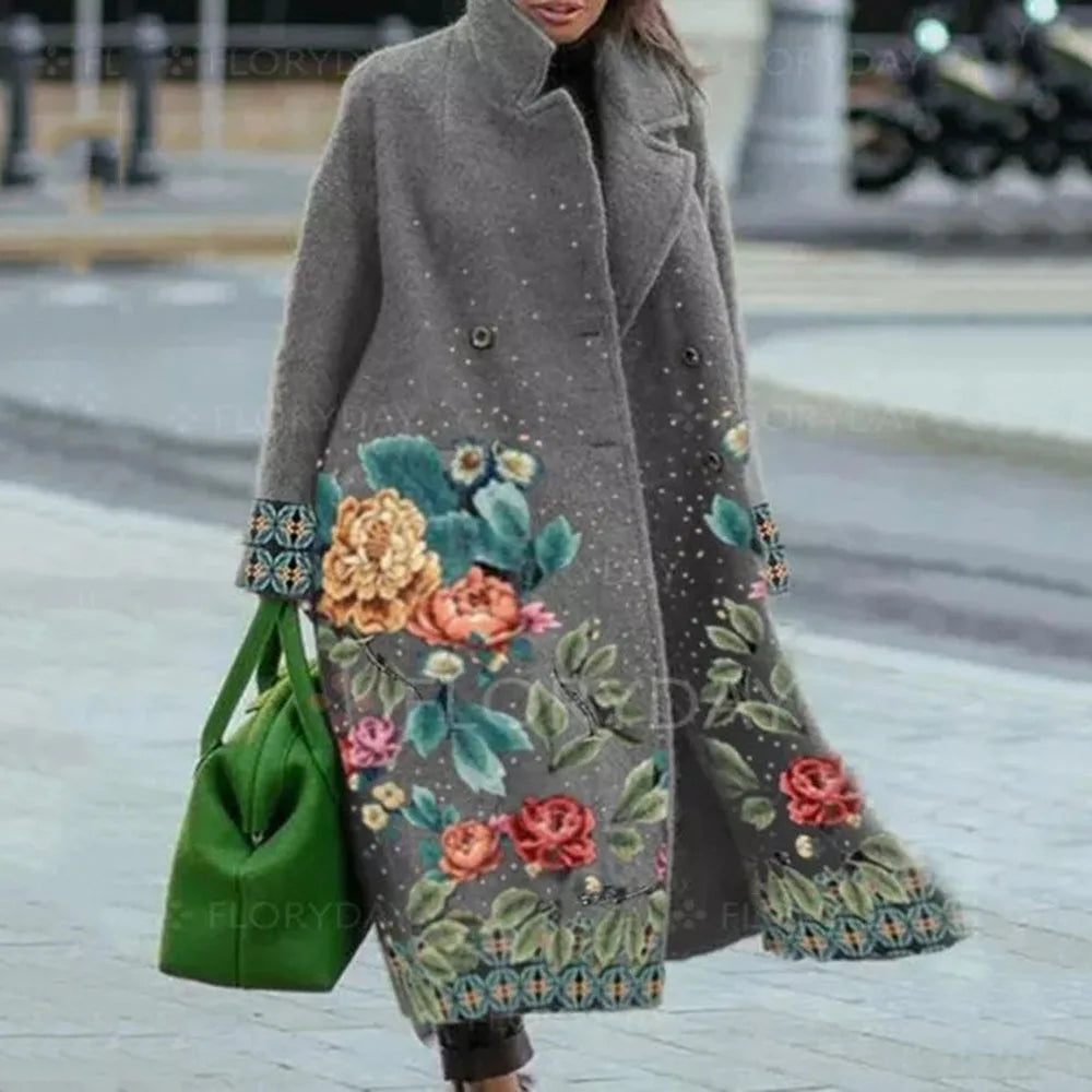 Women's Printed Wool Blend Long Coat – Constance