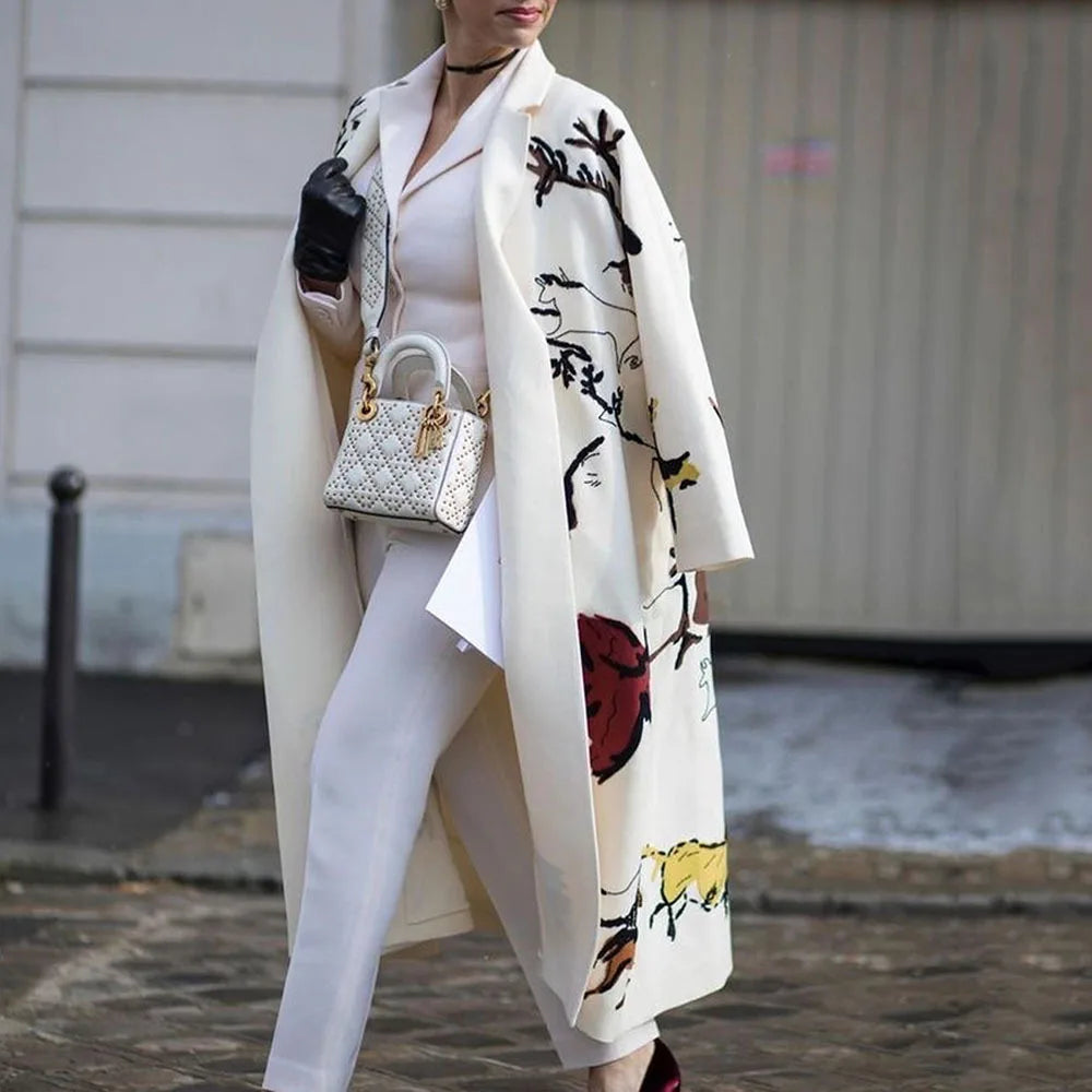 Women's Printed Wool Blend Long Coat – Constance