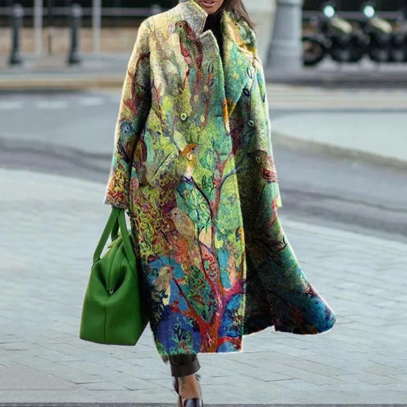 Women's Printed Wool Blend Long Coat – Constance