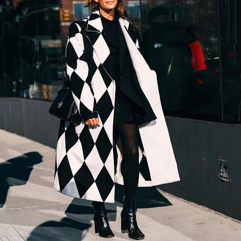 Women's Printed Wool Blend Long Coat – Constance