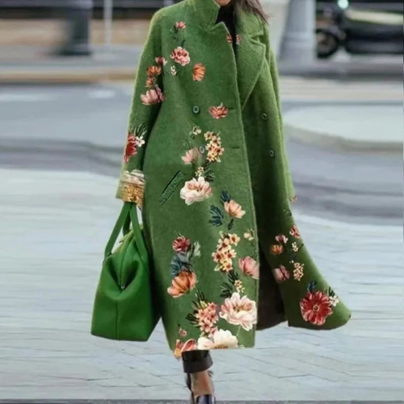 Women's Printed Wool Blend Long Coat – Constance