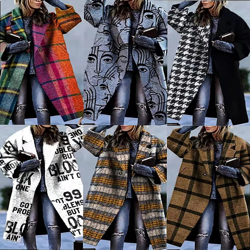 Women's Printed Wool Blend Long Coat – Constance