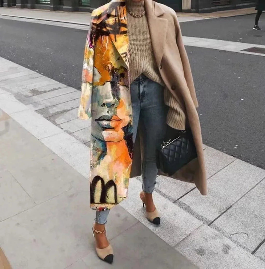 Women's Printed Wool Blend Long Coat – Constance