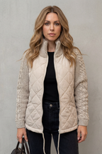 Women's Quilted Puffer Jacket with Textured Knit Accents – Jolene