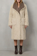 Women's Reversible Faux Shearling Coat with Textured Design – Genevieve