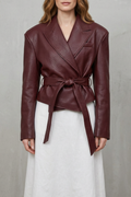 Women's Sculpted Modern Jacket with Faux Leather and Belted Design – Kestrel