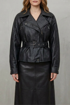 Women's Sculpted Modern Jacket with Faux Leather and Belted Design – Kestrel