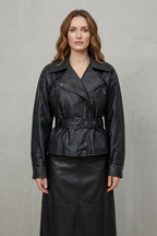 Women's Sculpted Modern Jacket with Faux Leather and Belted Design – Kestrel