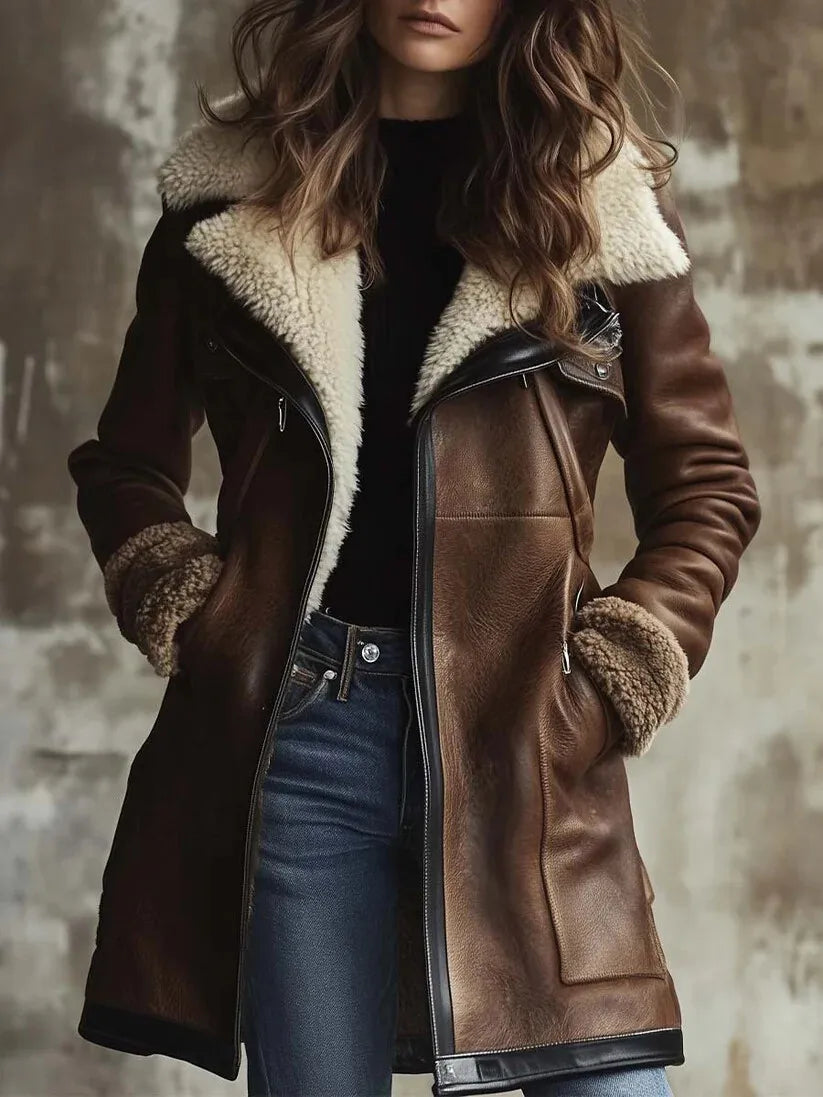 Women's Shearling Faux Leather Moto Jacket – Theodora