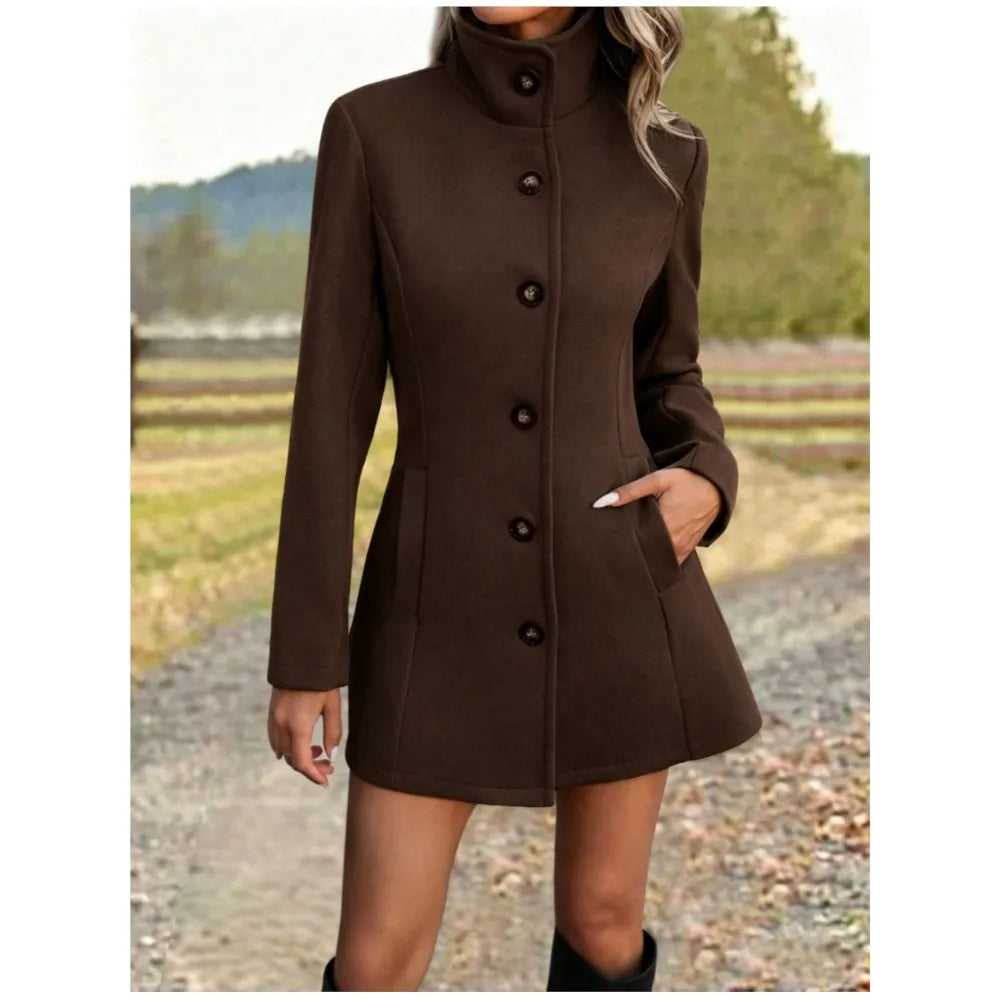Women's Stand Collar Long Wool Coat – Augusta