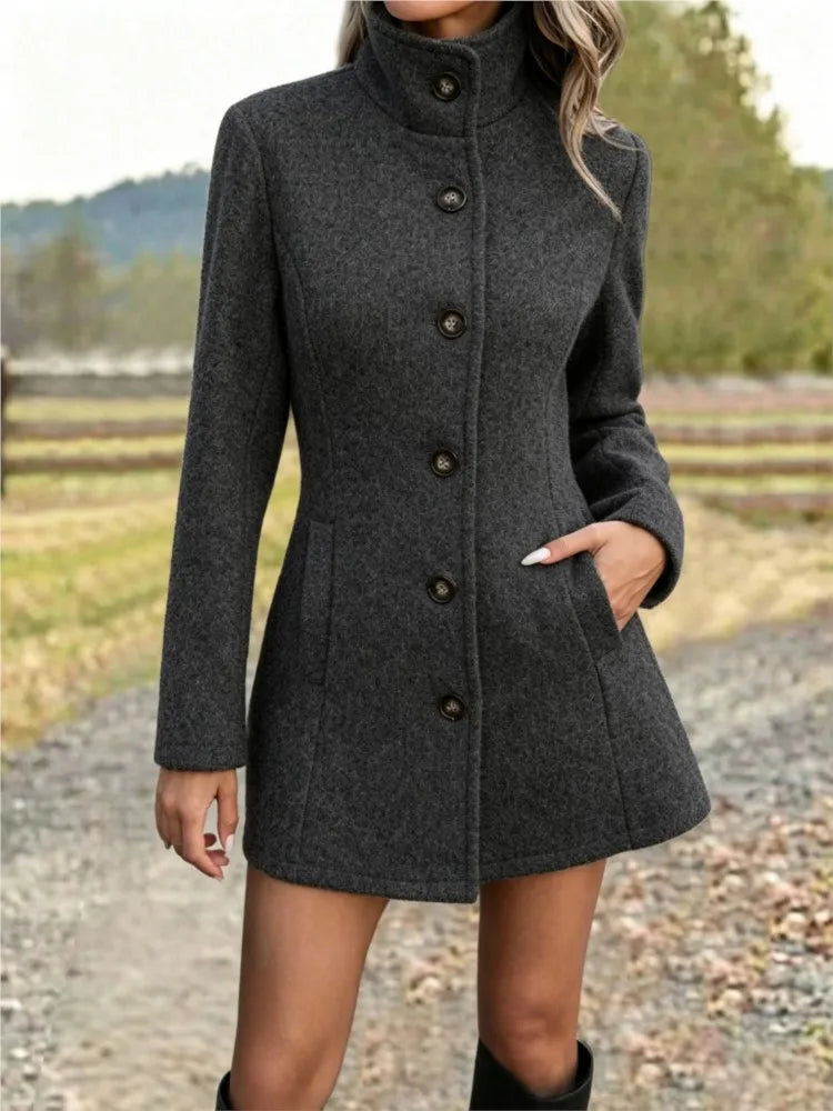 Women's Stand Collar Long Wool Coat – Augusta