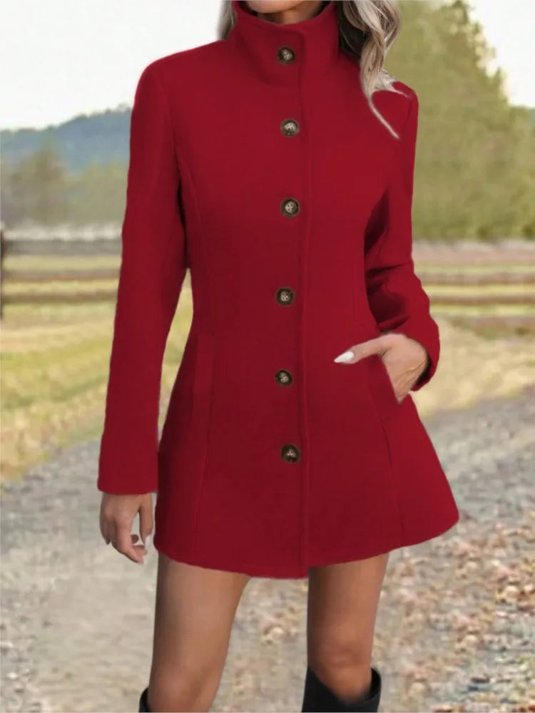 Women's Stand Collar Long Wool Coat – Augusta