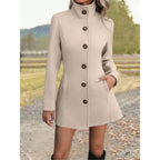 Women's Stand Collar Long Wool Coat – Augusta