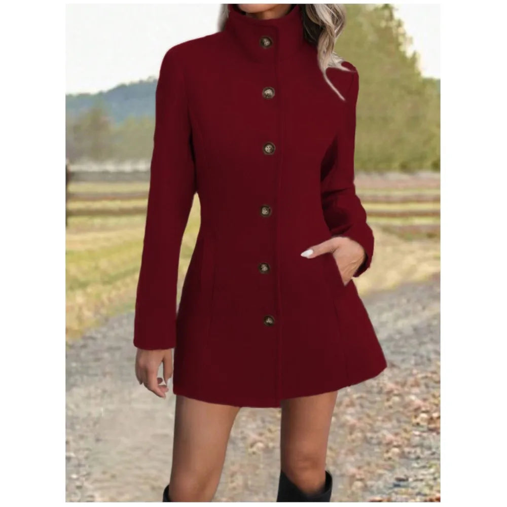 Women's Stand Collar Long Wool Coat – Augusta