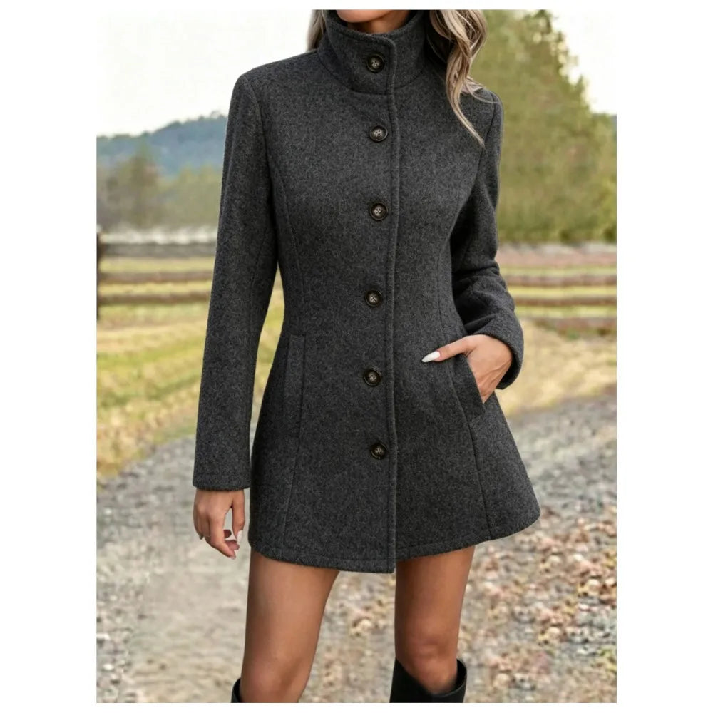 Women's Stand Collar Long Wool Coat – Augusta